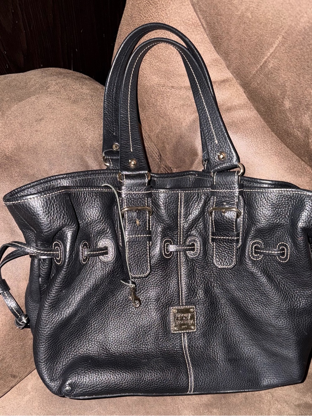 Dooney & Bourke Black Chiara  Pebbled Leather Tote with Buckle Accents